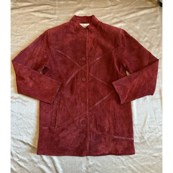 Vintage Suede Leather Red‎ Jacket Womens Small Coat Linea Louis Dell Olio - Picture 1 of 9